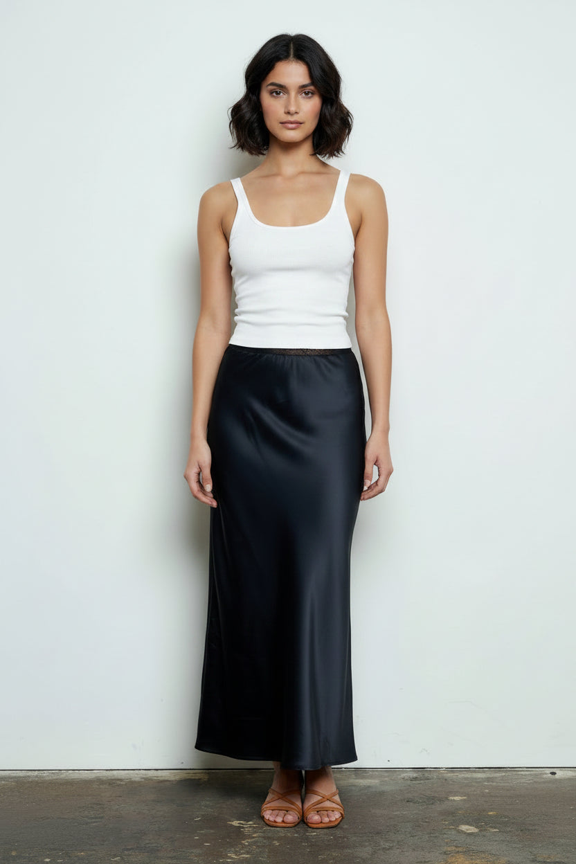 SATIN SLIP MIDI SKIRT