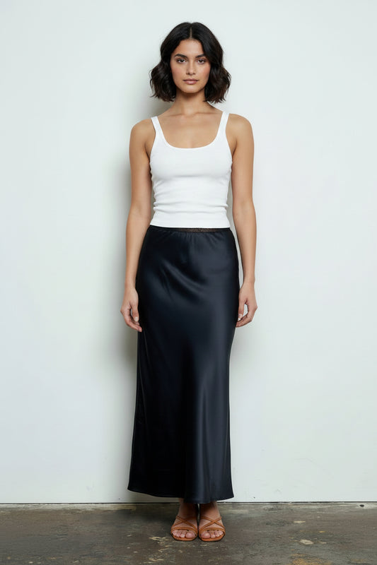 SATIN SLIP MIDI SKIRT