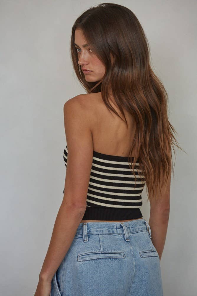 KNIT SWEATER RIBBED STRIPED STRAPLESS TUBE TOP