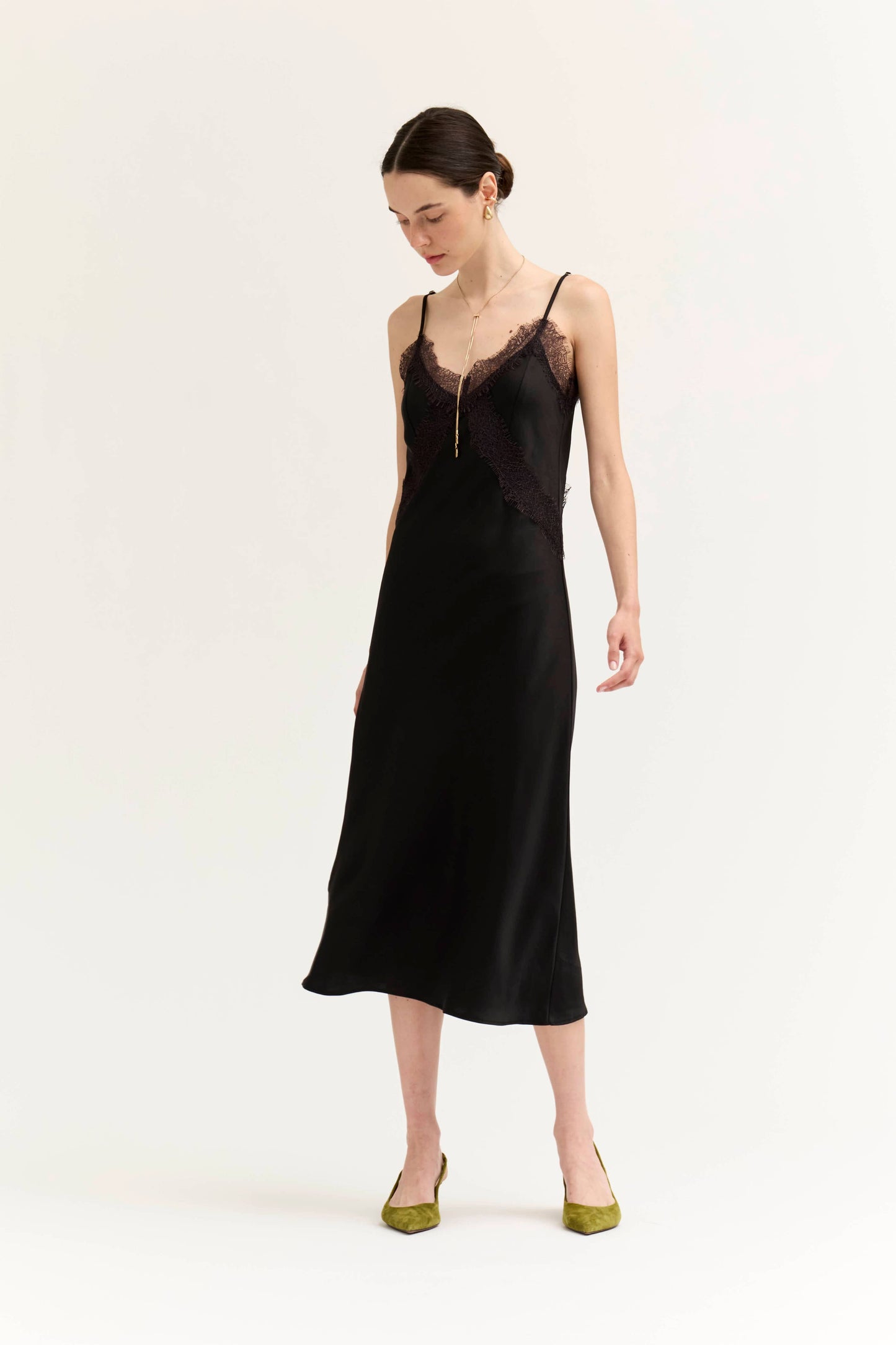 LACE DETAILED MIDI SATIN DRESS