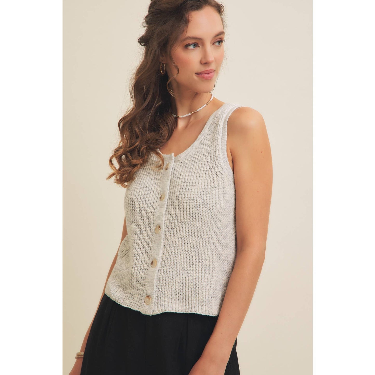 RIB SWEATER KNIT TANK TOP WITH BUTTON-DOWN FRONT