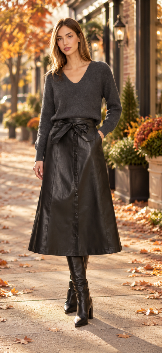 VEGAN LEATHER MIDI SKIRT