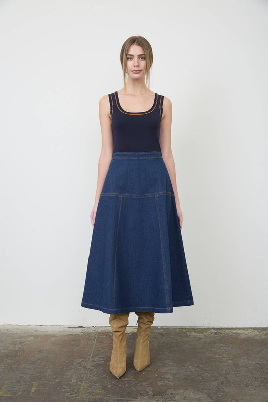 MIX MEDIA DENIM MIDI DRESS