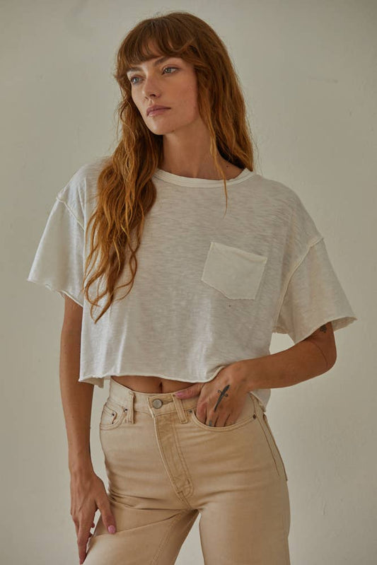 KNIT COTTON GARMENT WASH CREW TEE