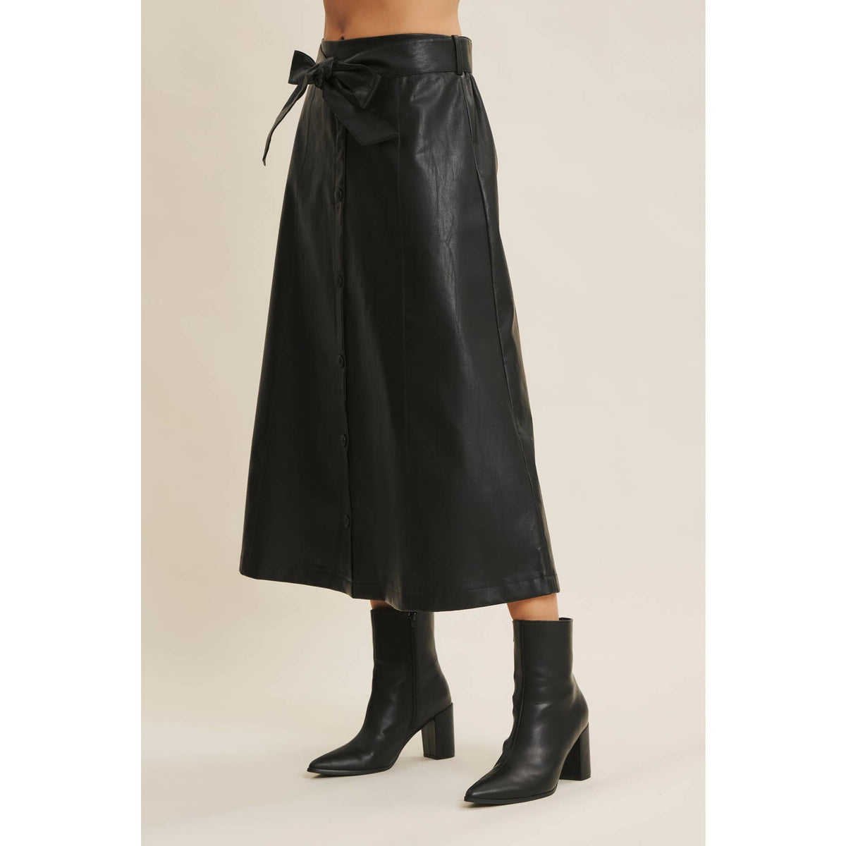 VEGAN LEATHER MIDI SKIRT