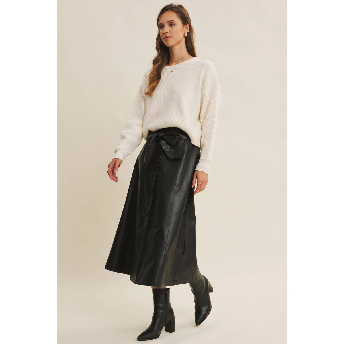 VEGAN LEATHER MIDI SKIRT