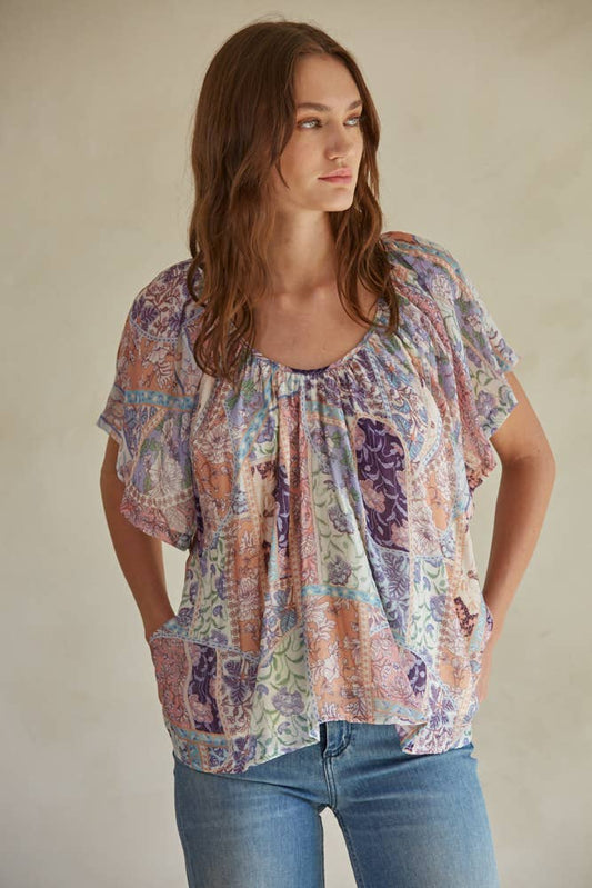 FLORAL PATCH PRINT BLOUSE