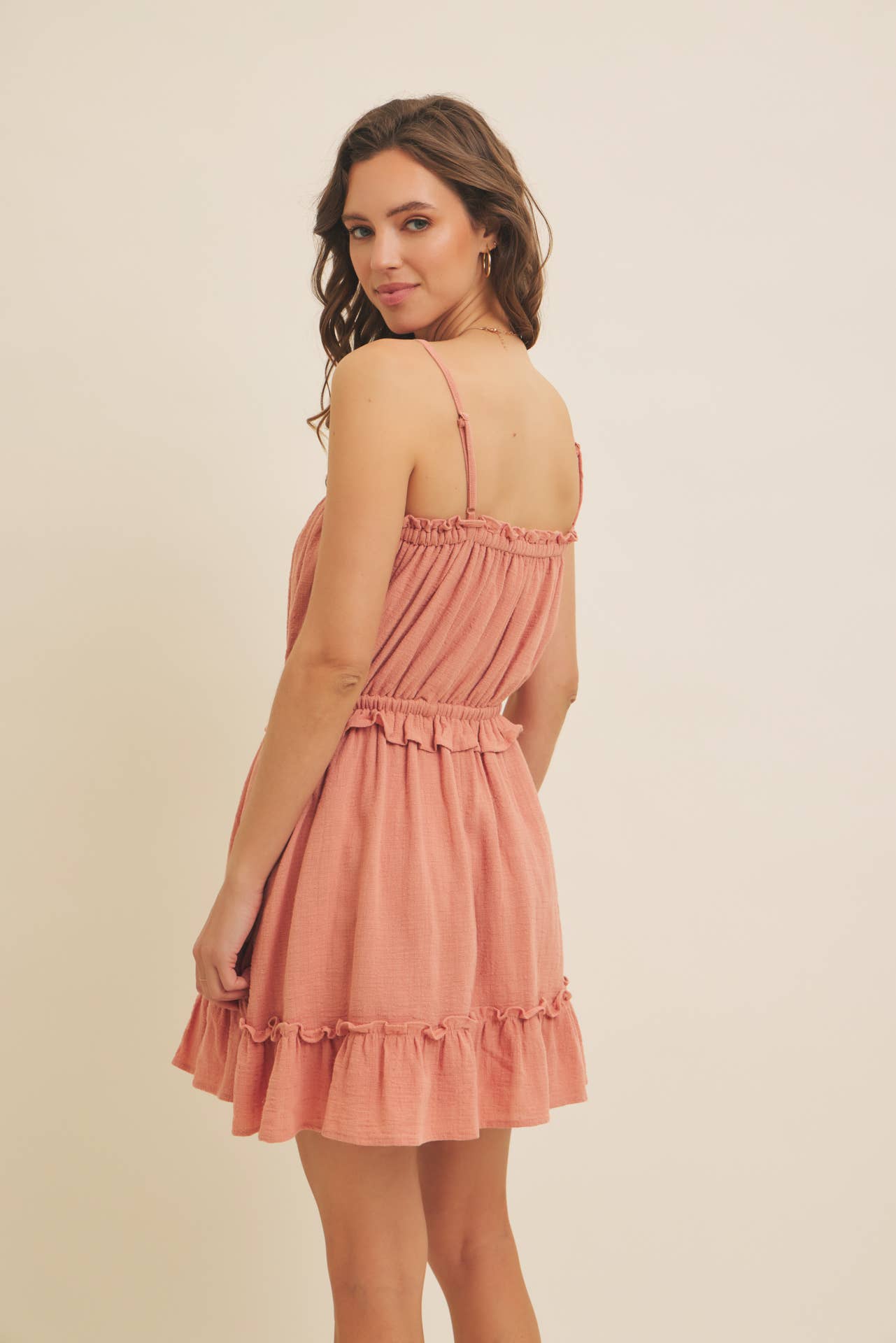 LIGHTWEIGHT COTTON GAUZE MINI DRESS WITH WAIST BOW TIE