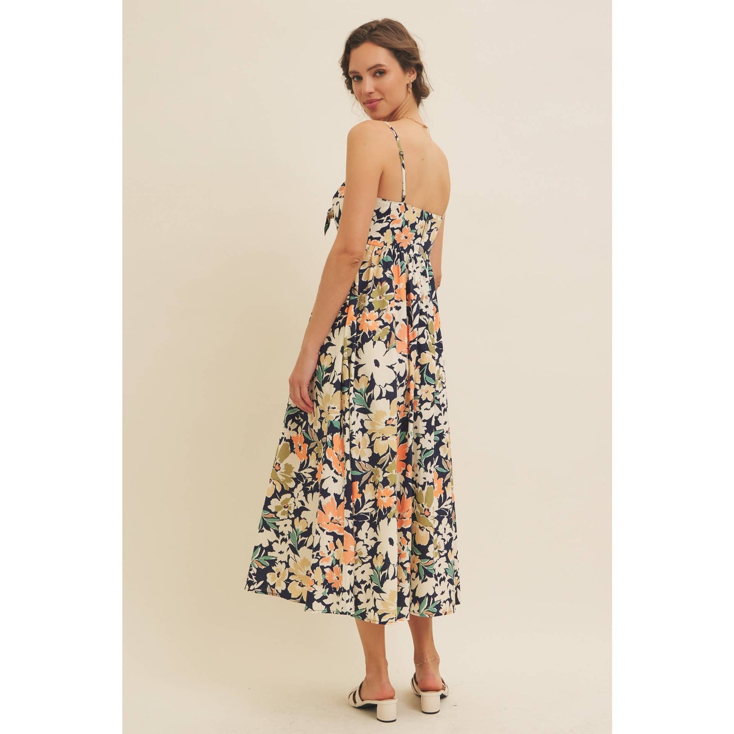 FLORAL PRINT FRONT TIE CAMI MIDI DRESS
