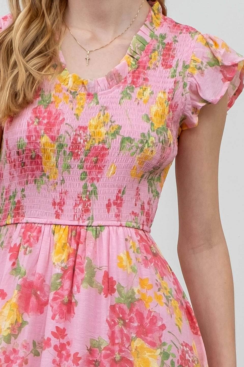 FLORAL SCOOP NECK SMOCKED MAXI DRESS