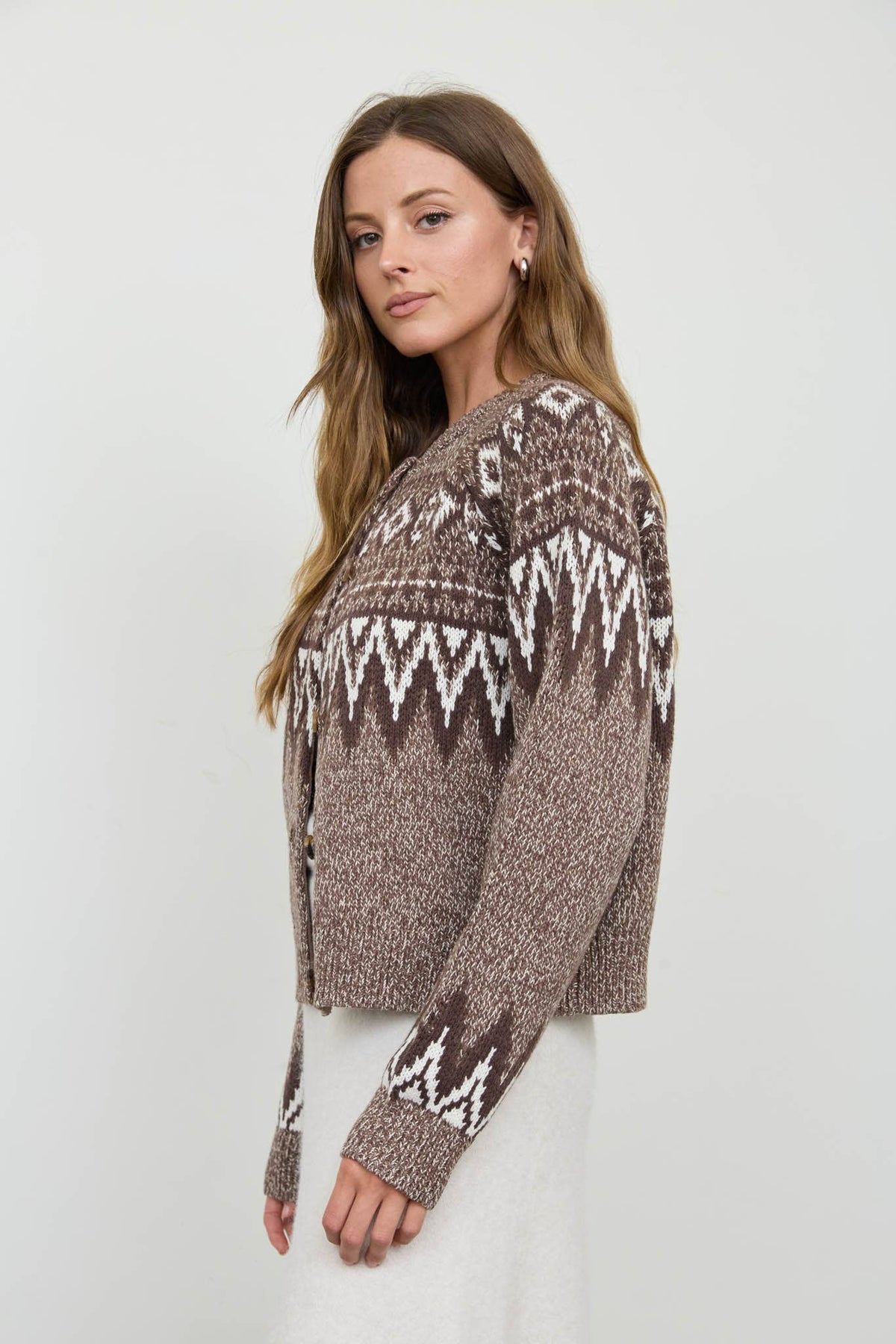 MARLED FAIR ISLE BUTTON DOWN KNIT CARDIGAN SWEATER