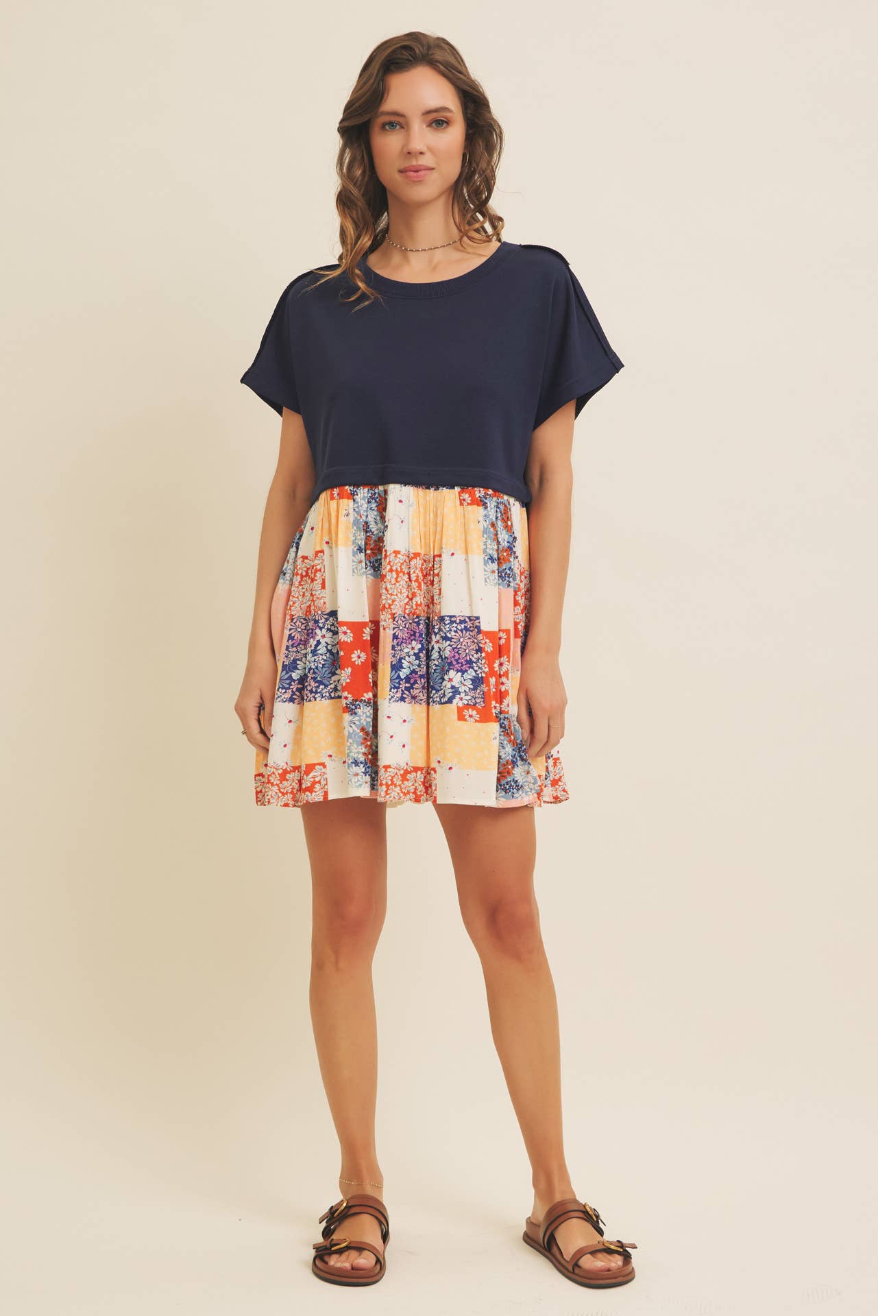 FLORAL PATCHWORK CONTRAST SWEATSHIRT DRESS