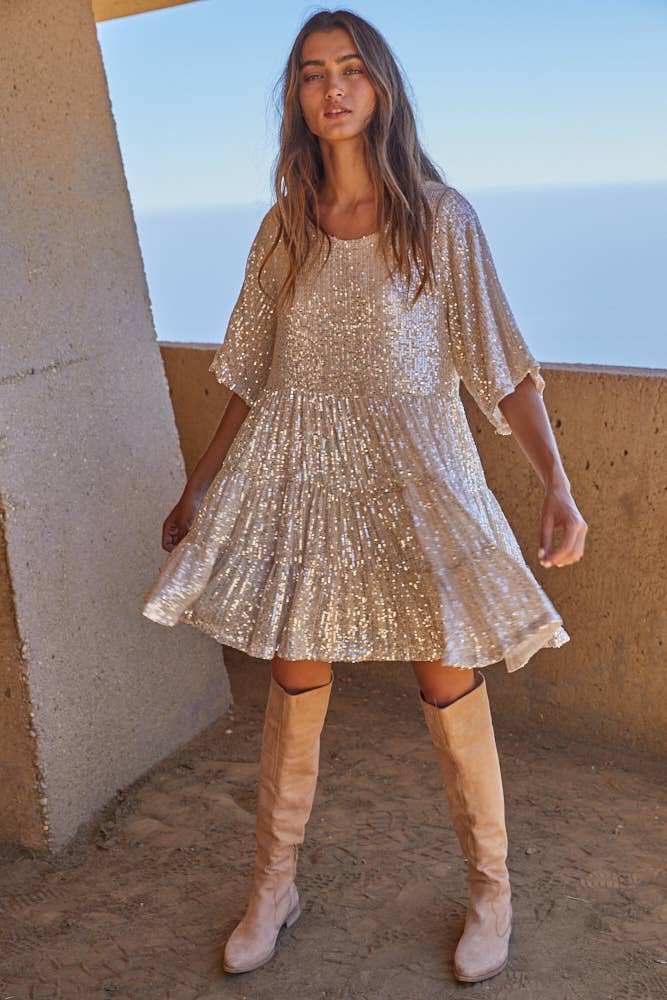 SEQUIN BABY-DOLL MINI DRESS