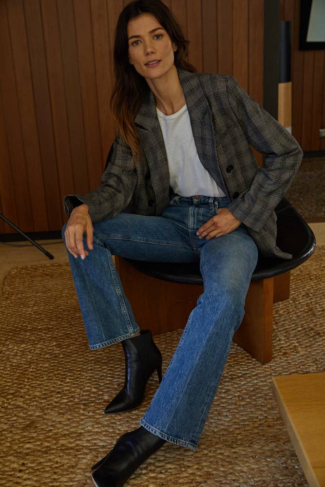 WOVEN LONG SLEEVE OVERSIZED PLAID BLAZER