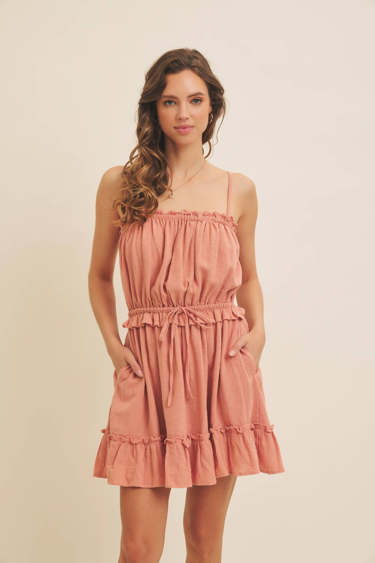 LIGHTWEIGHT COTTON GAUZE MINI DRESS WITH WAIST BOW TIE