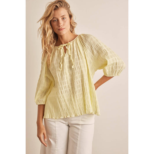 LOOSE FIT TEXTURED BLOUSE DESIGNED WITH CRINKLED GRID FABRIC