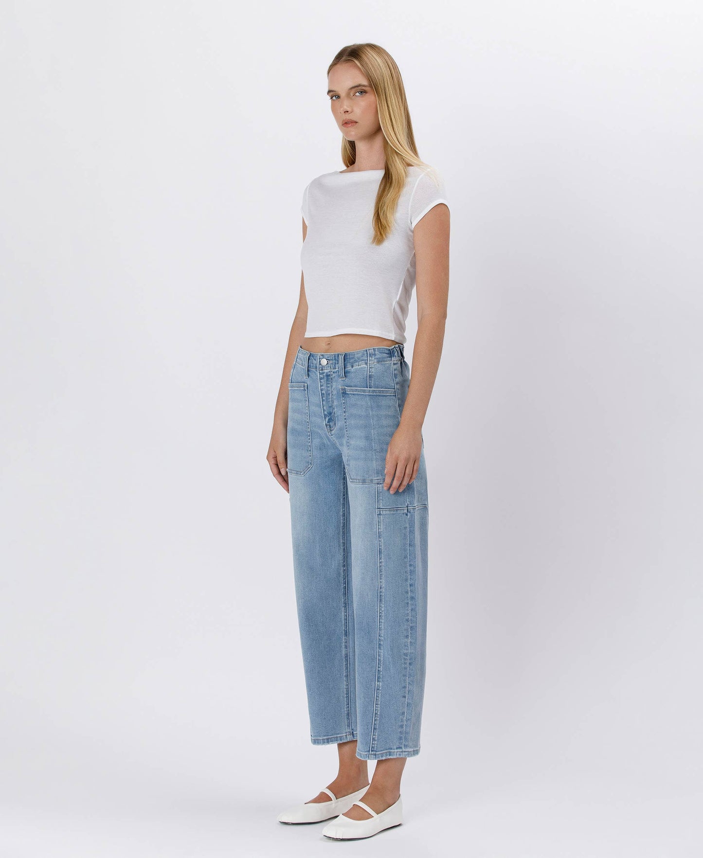 SUPER HIGH RISE ELASTIC BAND BARREL JEANS
