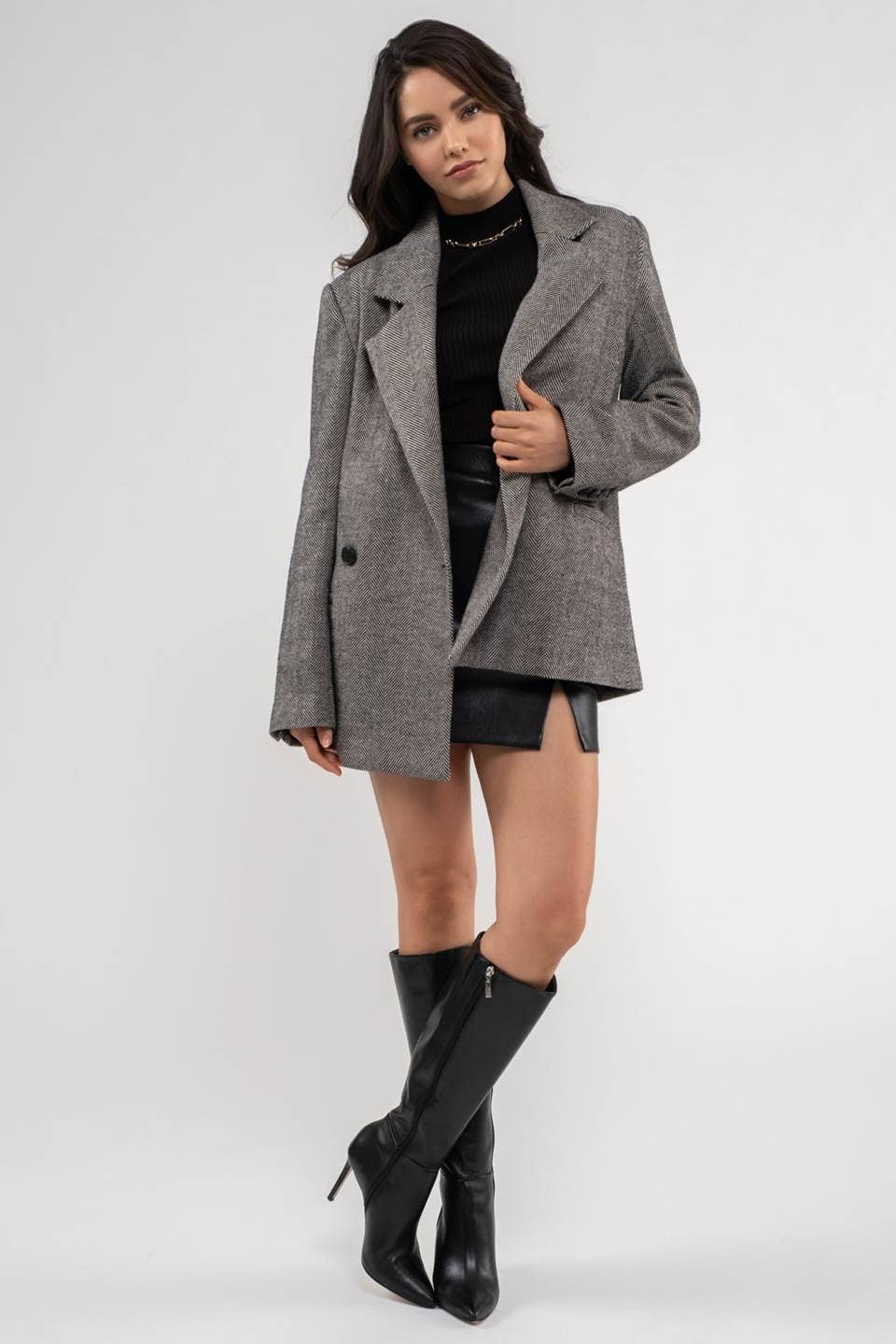 NOTCH COLLAR LONG LINE BLAZER