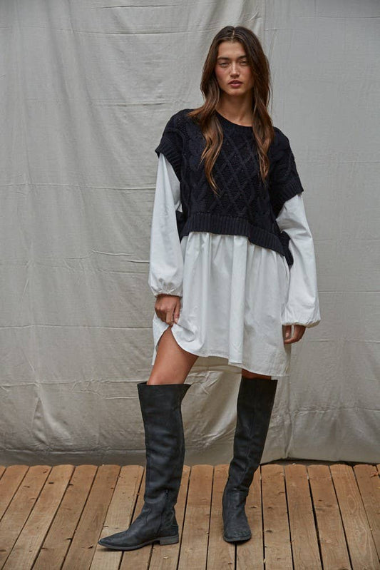 KNIT SWEATER SHIRT FLARE MINI DRESS