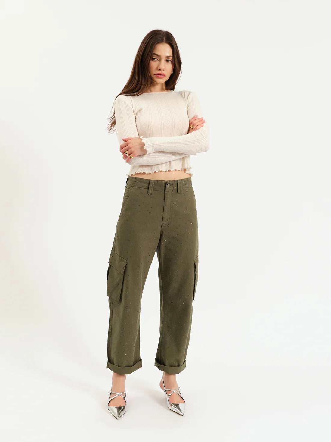 THE SQUAD CARGO PANT IN BRONZE GREEN EMBELLISHED