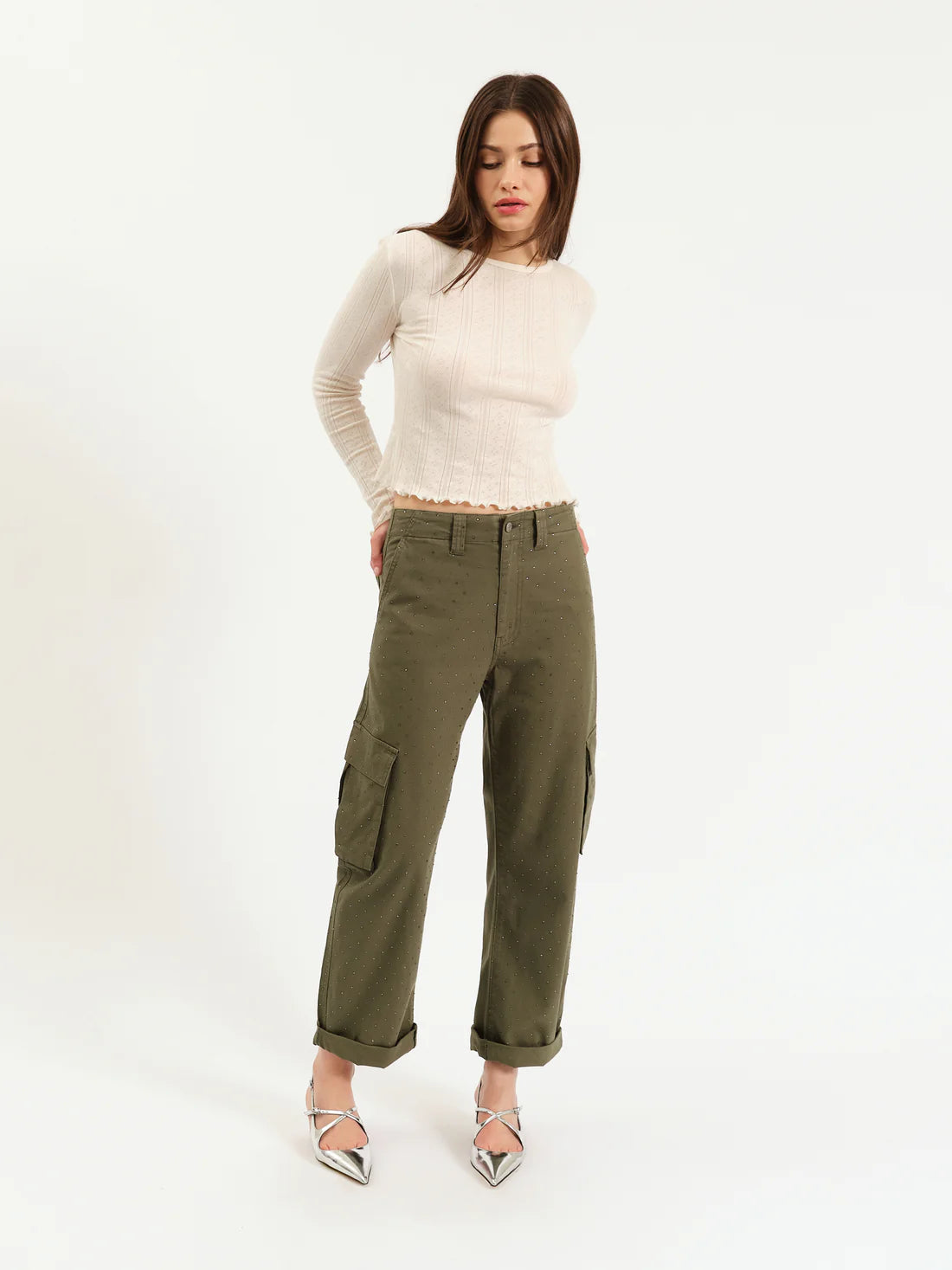 THE SQUAD CARGO PANT IN BRONZE GREEN EMBELLISHED
