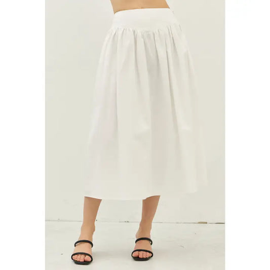 BASQUE WAIST COTTON MIDI SKIRT WITH POCKETS