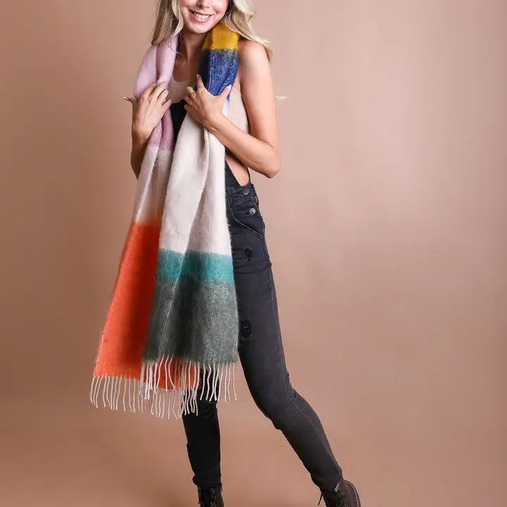 Winter Color Block Faux Mohair Scarf