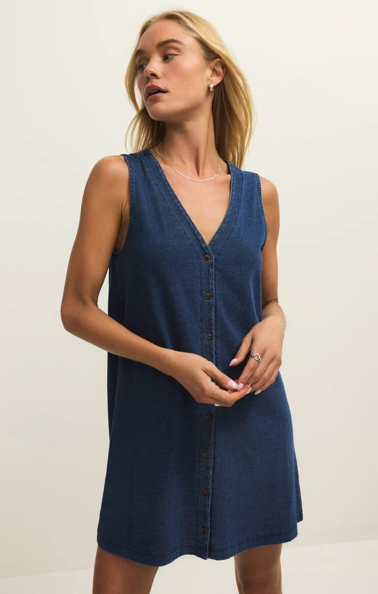 SOLACE JERSEY DENIM MINI DRESS