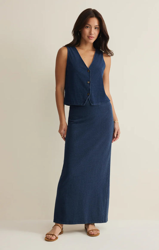 GAIL JERSEY DENIM MIDI SKIRT