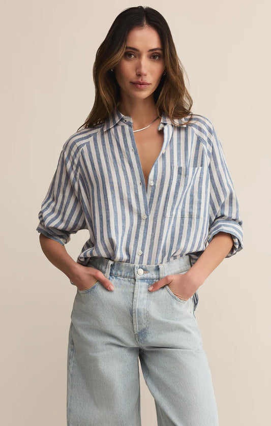 PERFECT LINEN STRIPED TOP