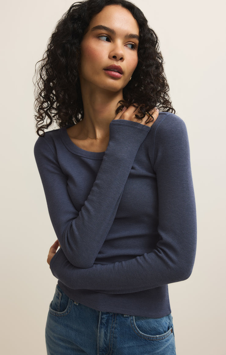 RENAE SLUB RIB LONG SLEEVE TOP