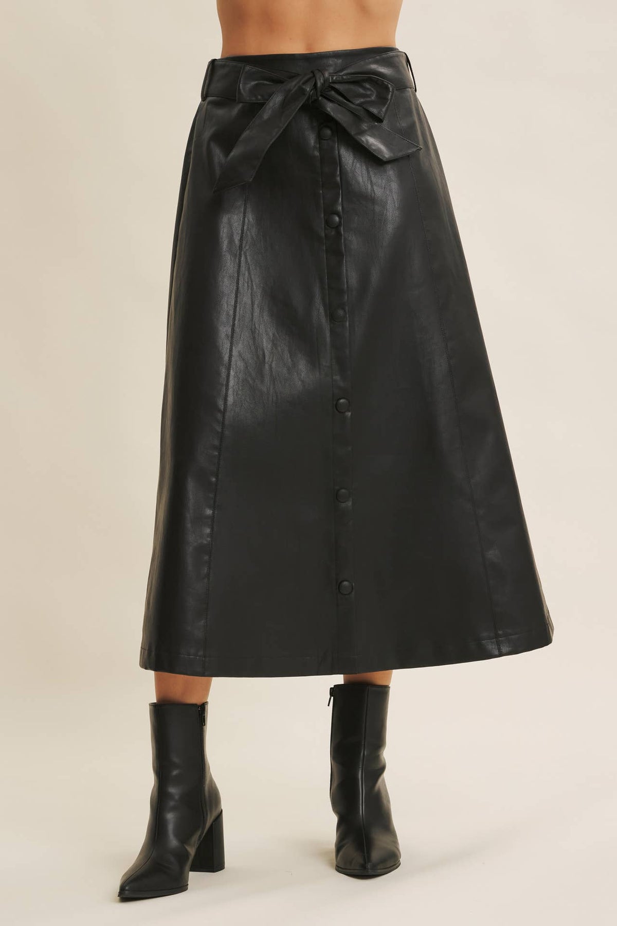 VEGAN LEATHER MIDI SKIRT