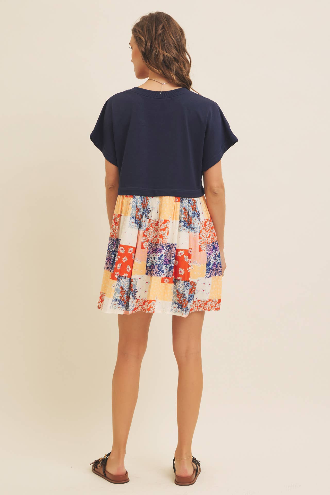 FLORAL PATCHWORK CONTRAST SWEATSHIRT DRESS