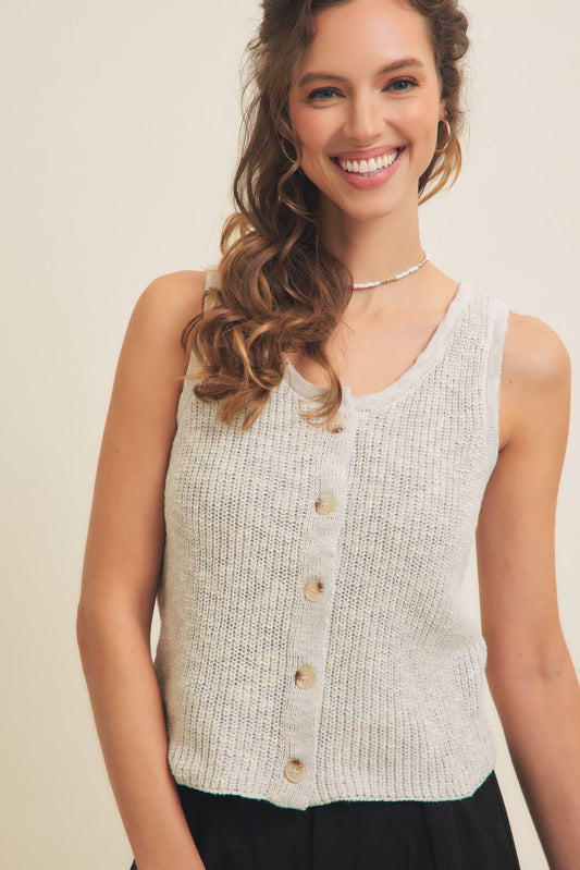 RIB SWEATER KNIT TANK TOP WITH BUTTON-DOWN FRONT