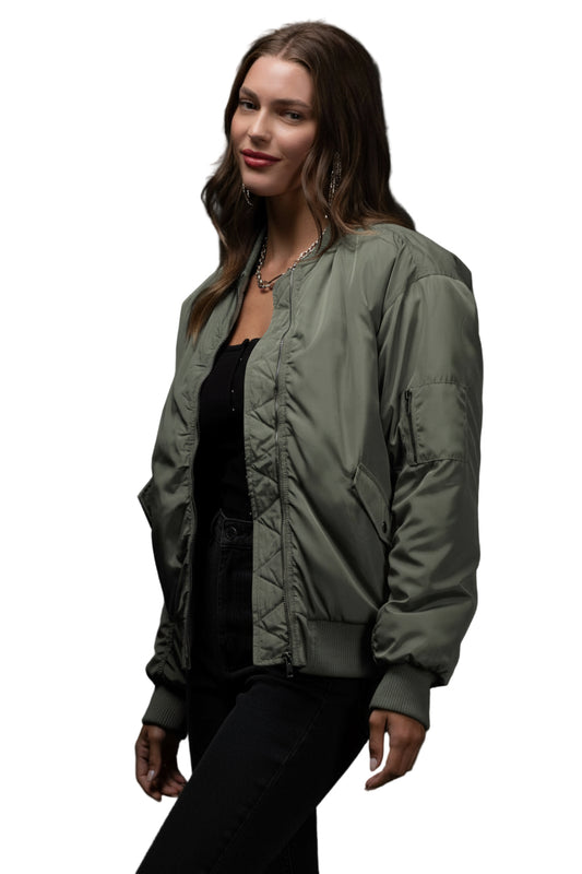 RUCHED ZIP UP BOMBER JACKET