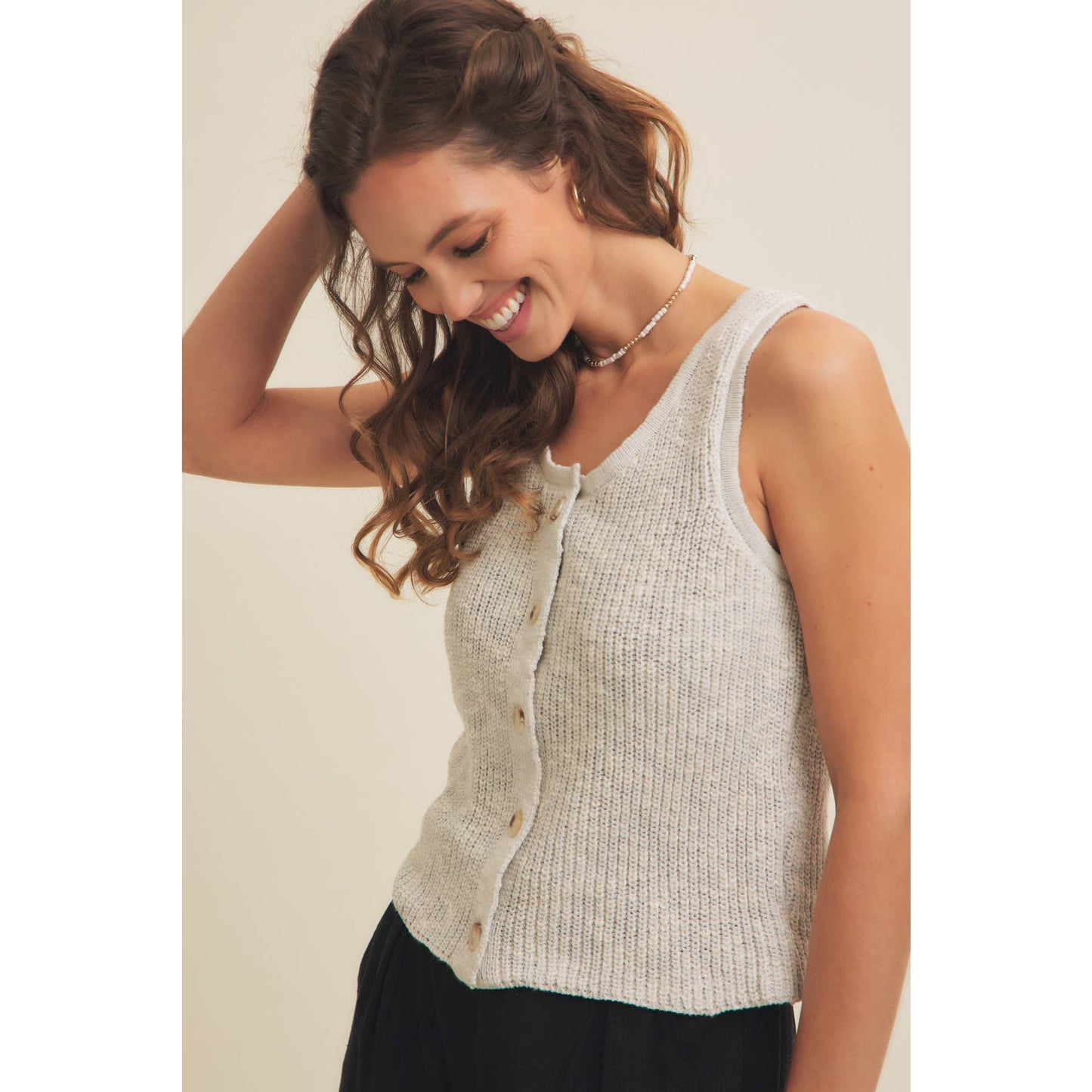 RIB SWEATER KNIT TANK TOP WITH BUTTON-DOWN FRONT