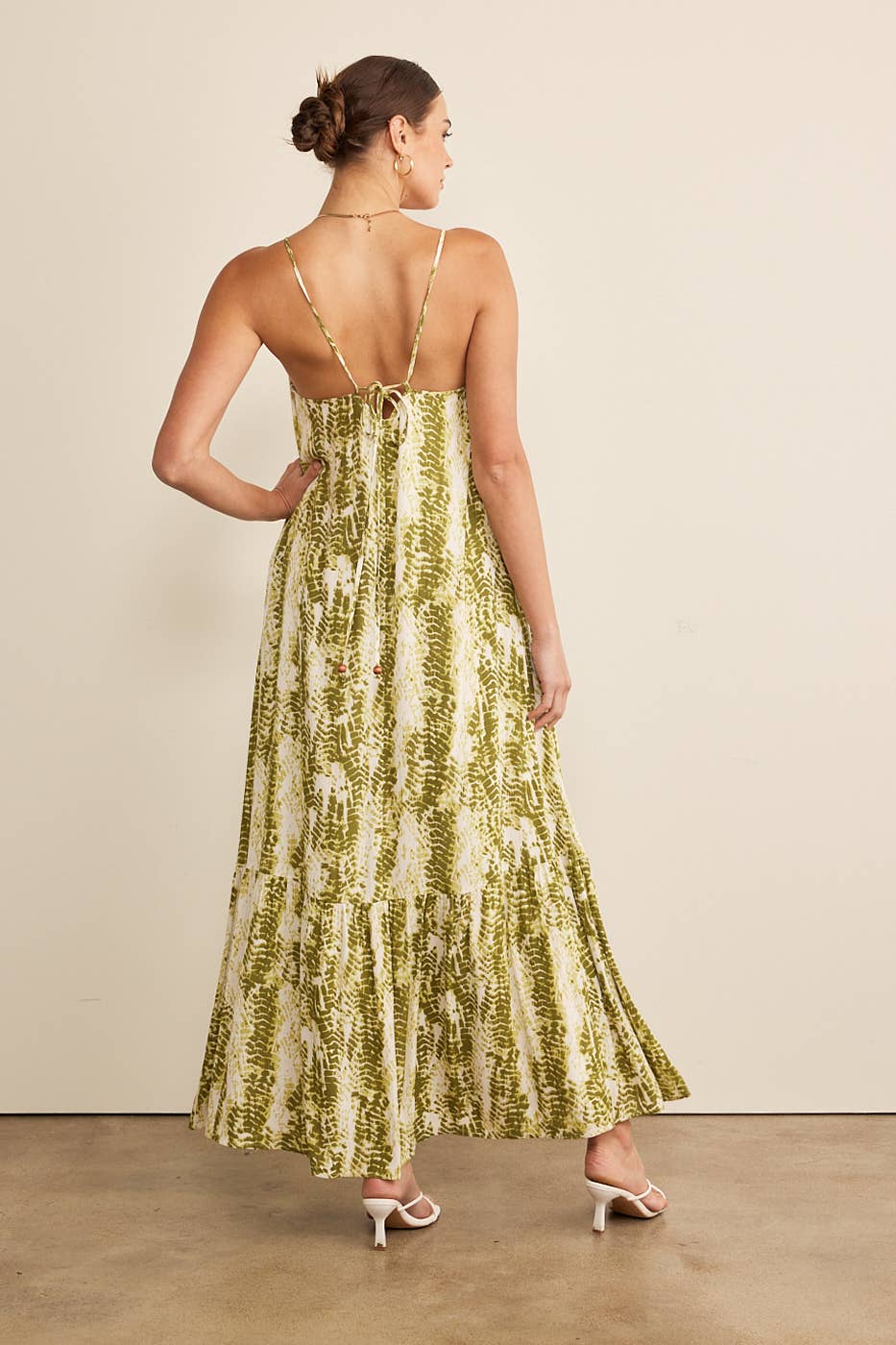 CRINKLED EFFECT TIE-DYE MAXI DRESS WITH BACK TIE