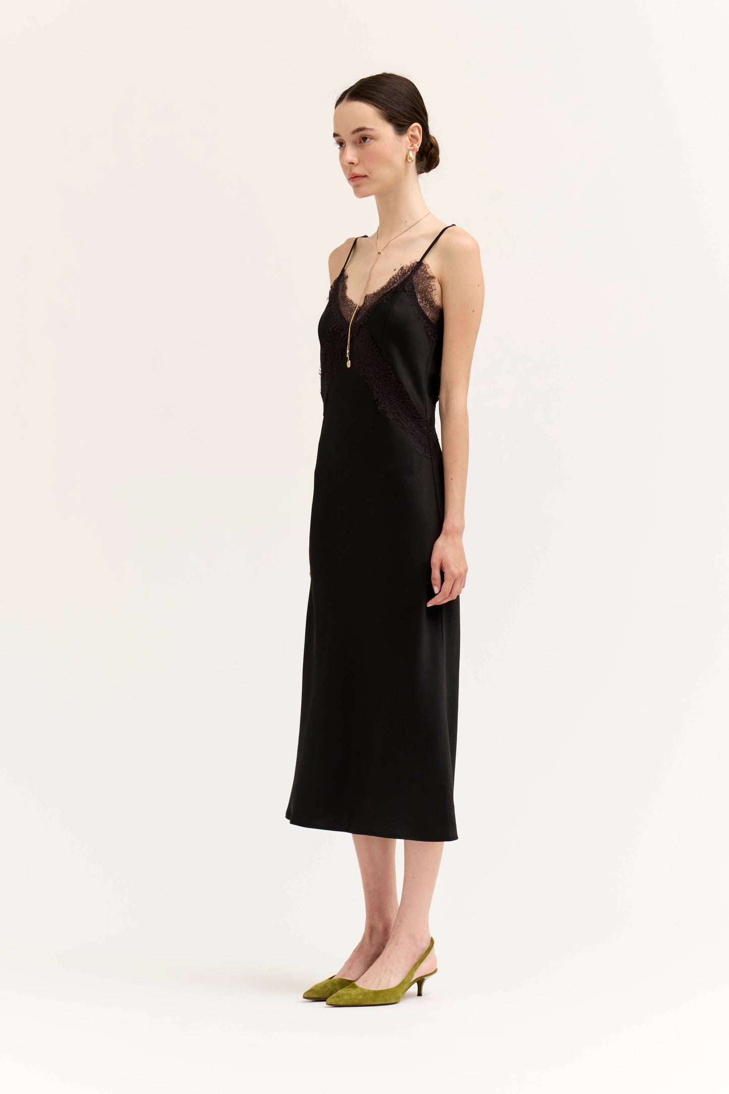 LACE DETAILED MIDI SATIN DRESS