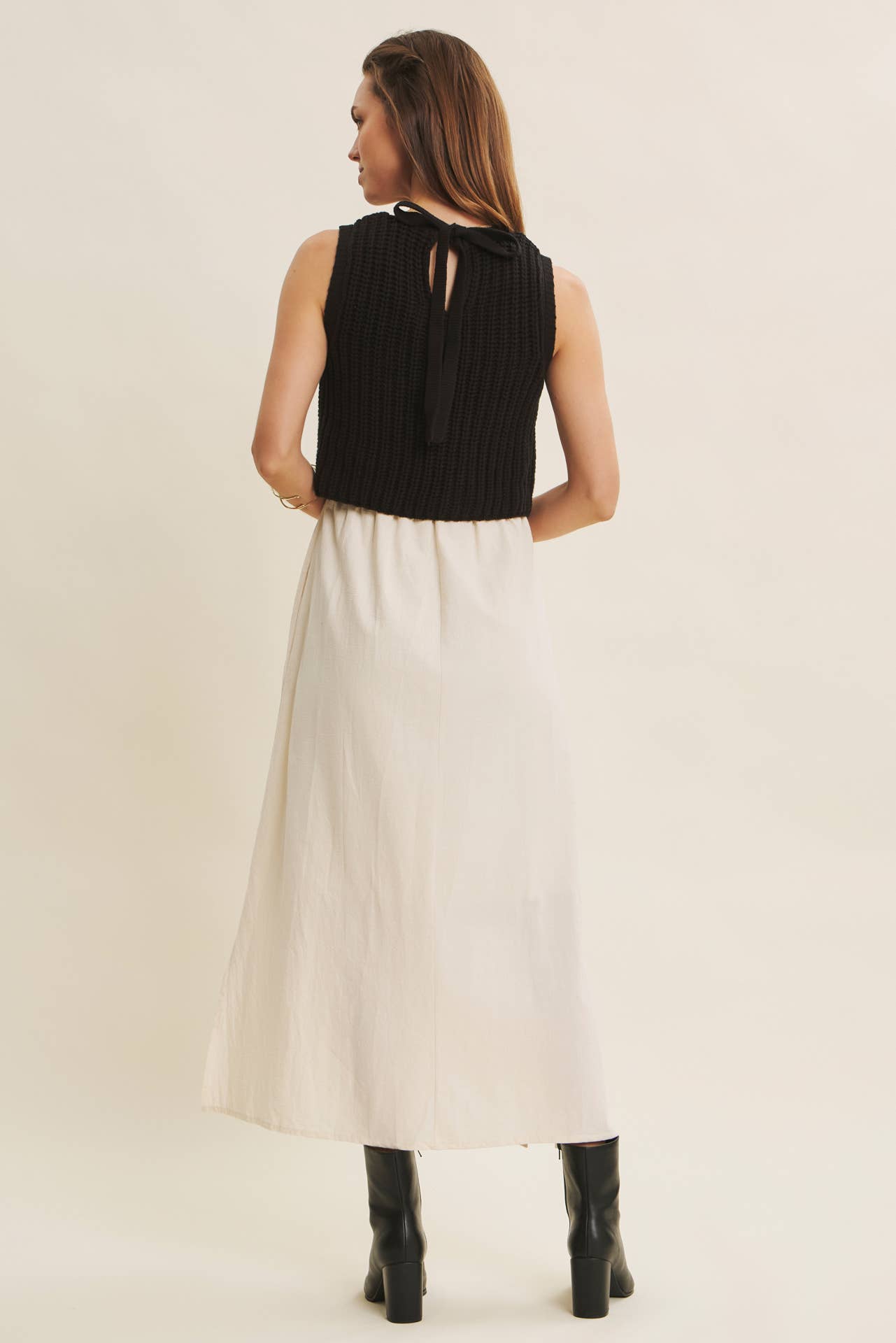 CHUNKY SWEATER TWOFER MIDI DRESS WITH POCKETS AND LINING