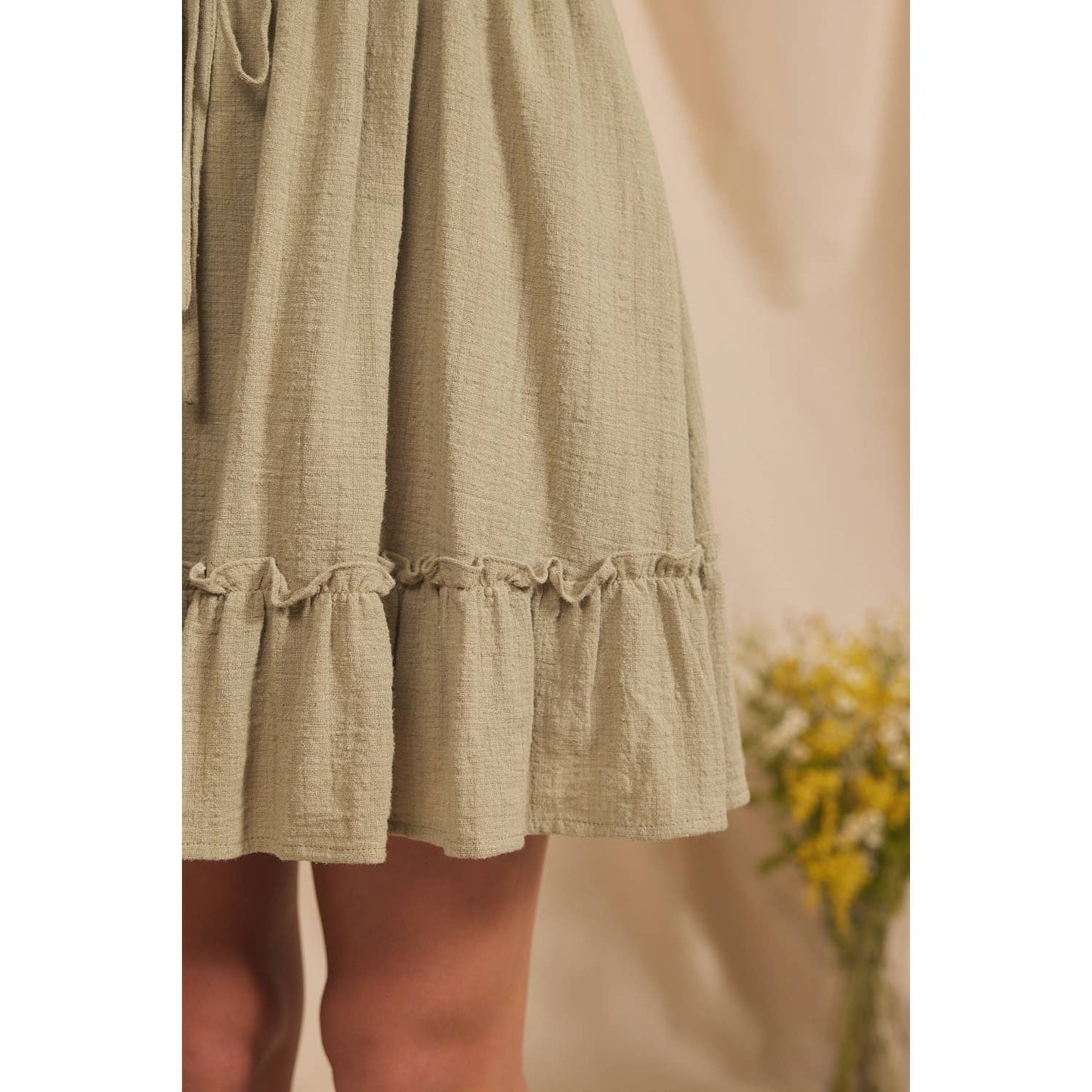LIGHTWEIGHT COTTON GAUZE MINI DRESS WITH WAIST BOW TIE