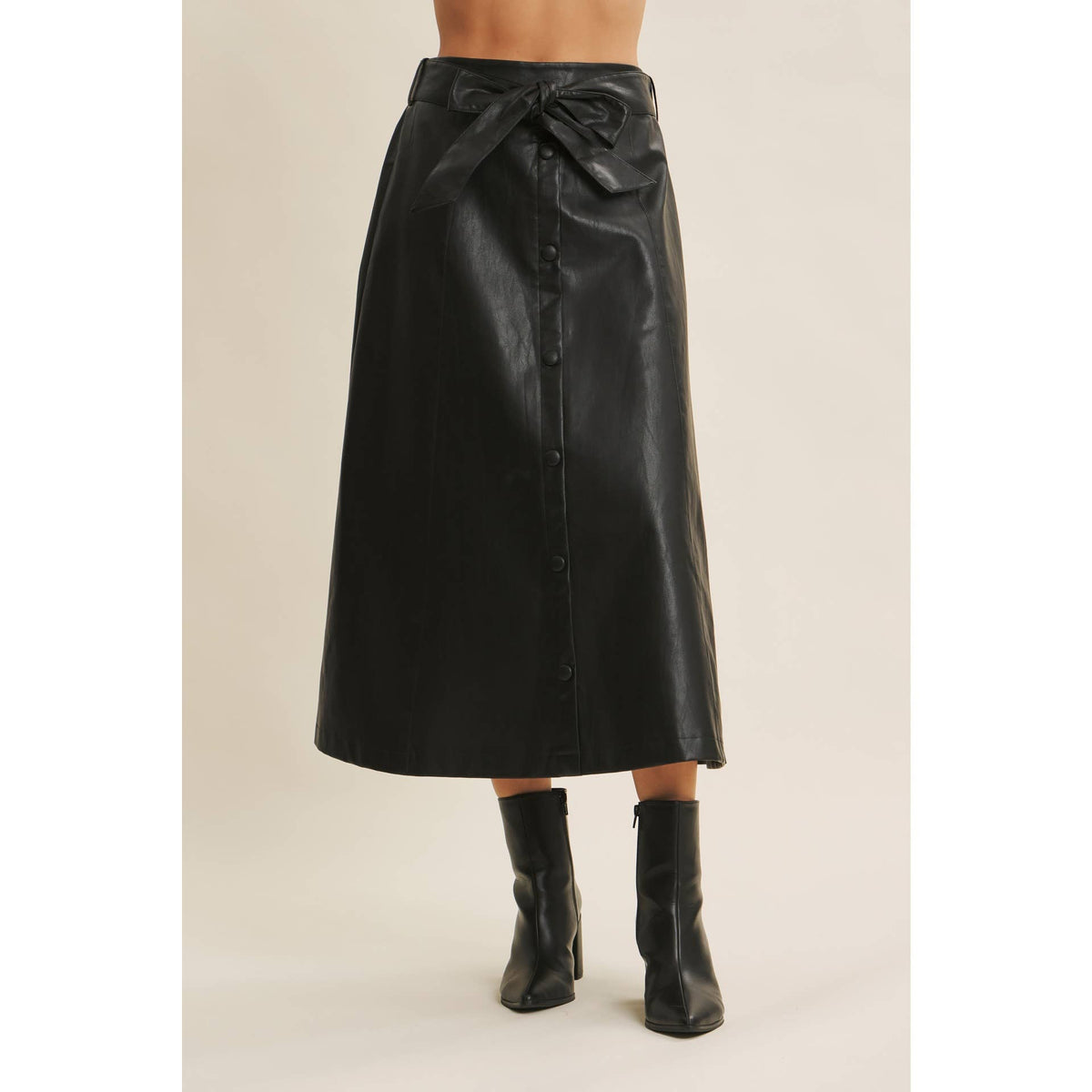 VEGAN LEATHER MIDI SKIRT