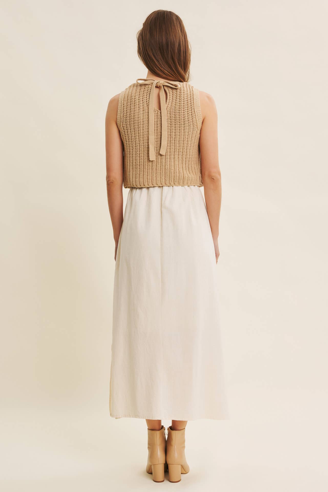 CHUNKY SWEATER TWOFER MIDI DRESS WITH POCKETS AND LINING