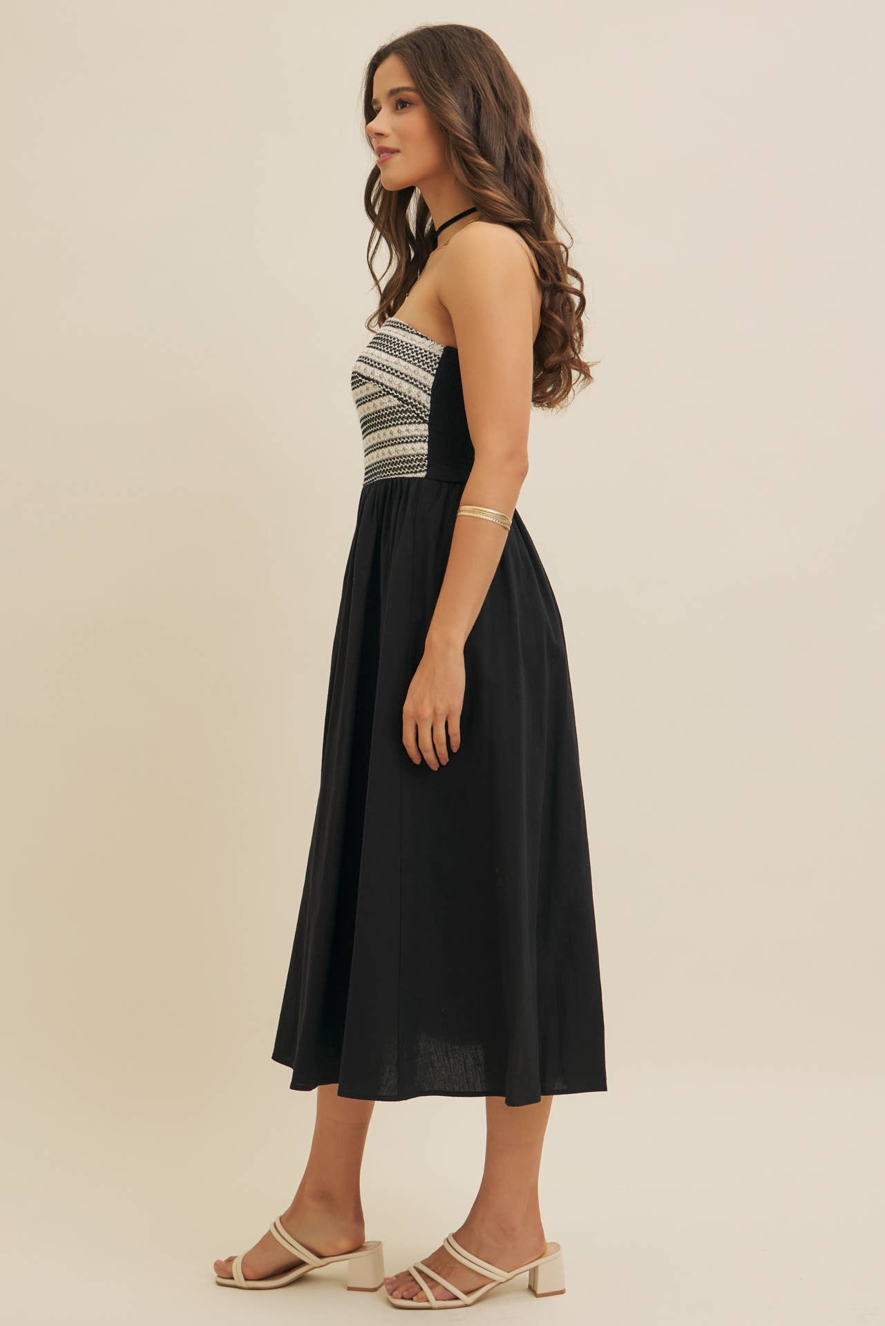 CROCHET CONTRAST TUBE TOP MIDI DRESS WITH POCKETS
