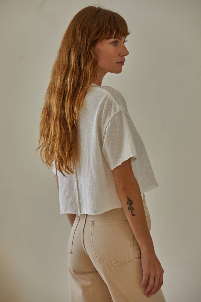 KNIT COTTON GARMENT WASH CREW TEE