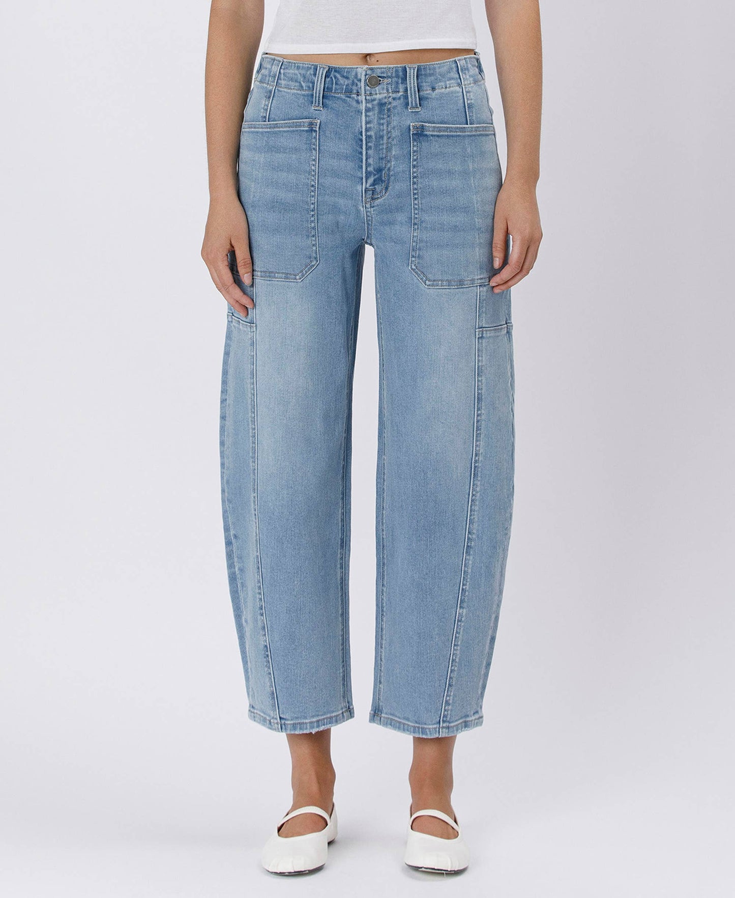 SUPER HIGH RISE ELASTIC BAND BARREL JEANS