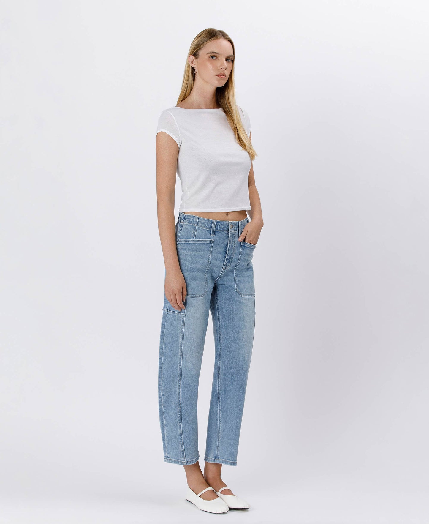 SUPER HIGH RISE ELASTIC BAND BARREL JEANS