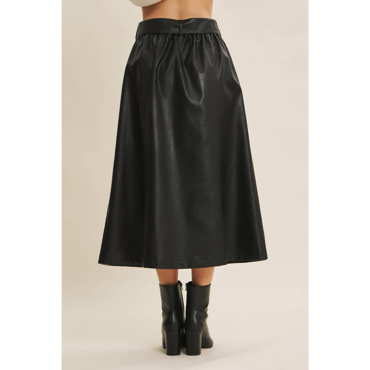 VEGAN LEATHER MIDI SKIRT