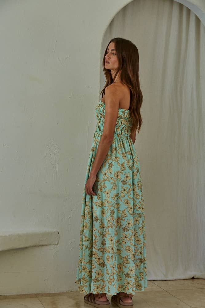 FLORAL PRINT SMOCKED TUBE DRESS