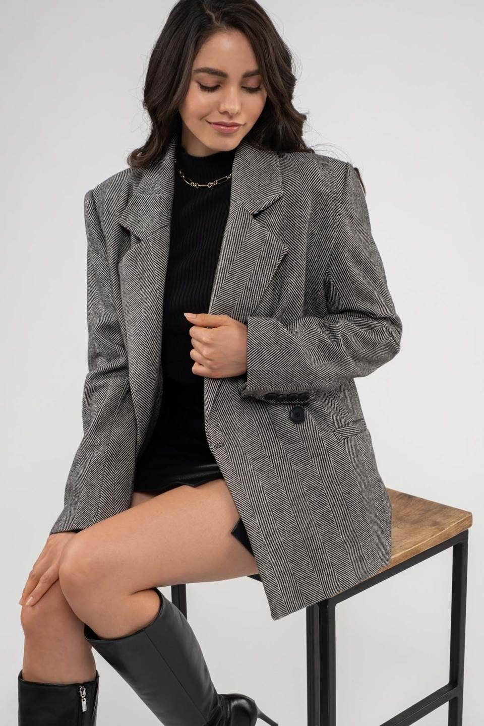 NOTCH COLLAR LONG LINE BLAZER