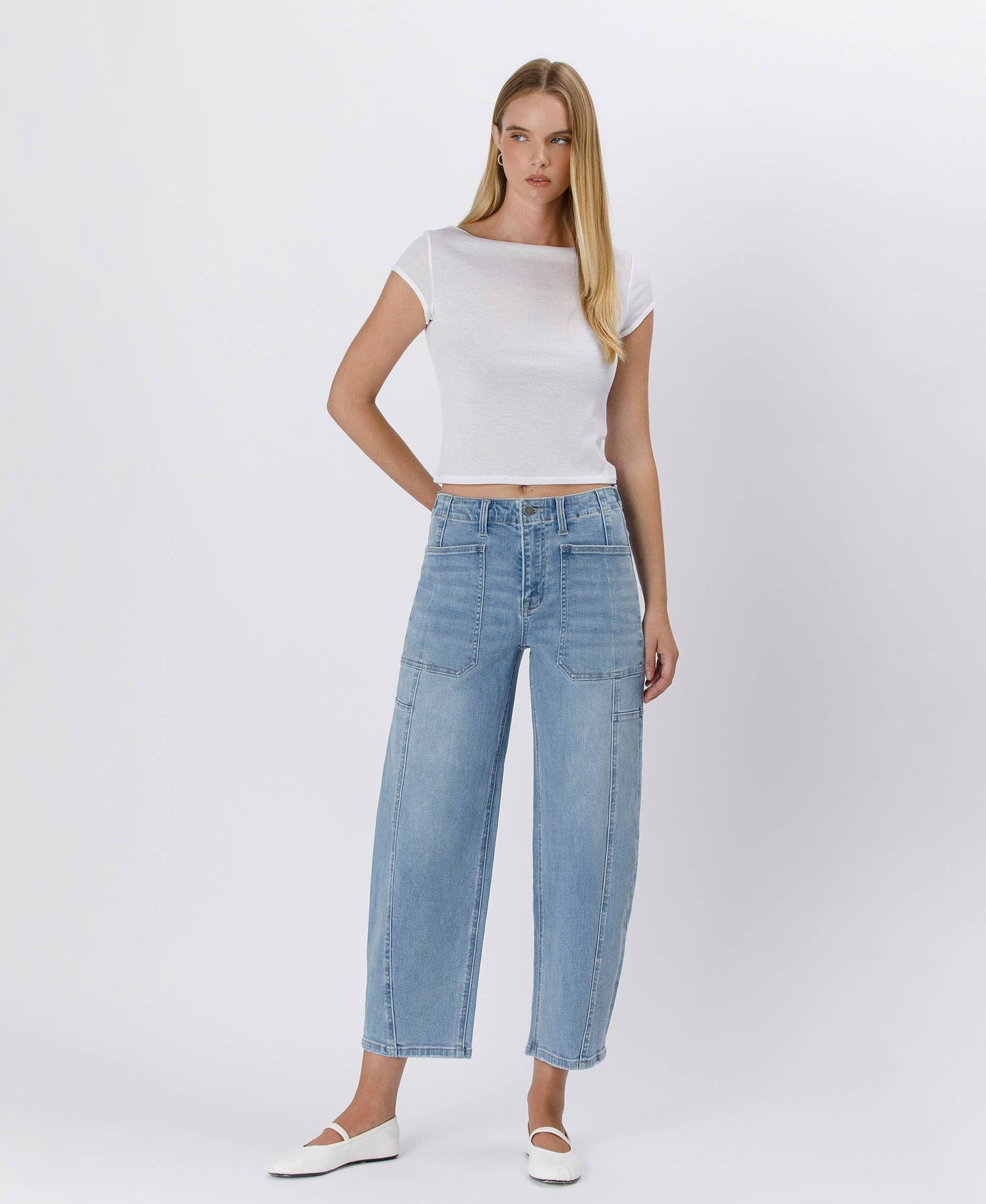 SUPER HIGH RISE ELASTIC BAND BARREL JEANS